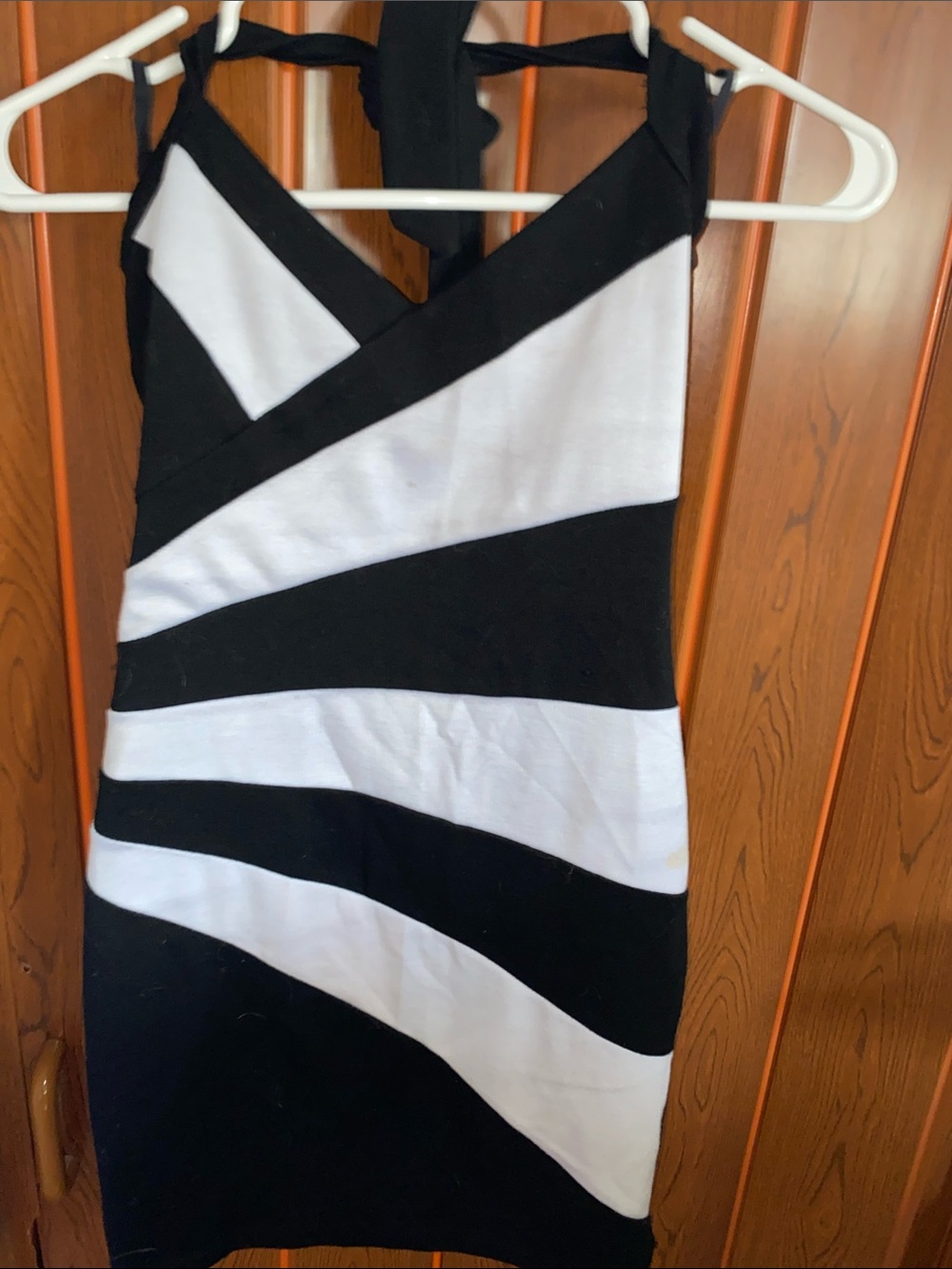 Black & White Striped Halter Dress